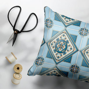 Mediterrane Tegels, Portugees, Azulejo, Majolica Accent Kussen