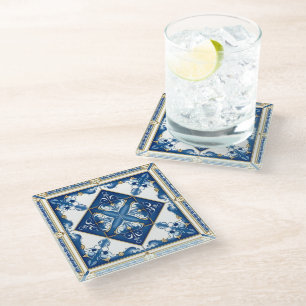 Mediterrane Tegels, Portugees, Azulejo, Majolica Glazen Onderzetter