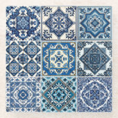 Mediterrane Tegels, Portugees, Azulejo, Majolica Glazen Onderzetter (Voorkant)