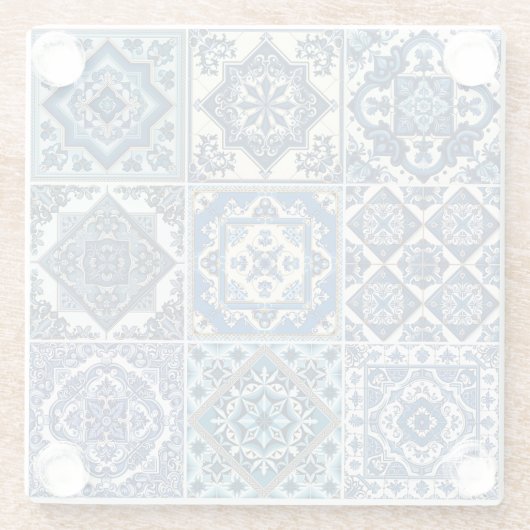 Mediterrane Tegels, Portugees, Azulejo, Majolica Glazen Onderzetter (Achterkant)