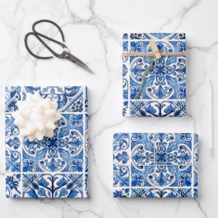 Mediterrane Tegels, Portugees, Azulejo, Majolica Inpakpapier Vel