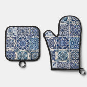 Mediterrane Tegels, Portugees, Azulejo, Majolica Ovenwant & Pannenlap Set (Voorkant)