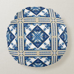 Mediterrane Tegels, Portugees, Azulejo, Majolica Rond Kussen