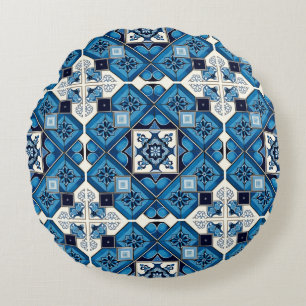 Mediterrane Tegels, Portugees, Azulejo, Majolica Rond Kussen