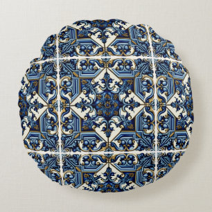 Mediterrane Tegels, Portugees, Azulejo, Majolica Rond Kussen