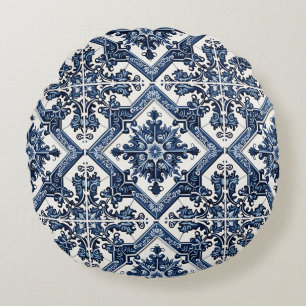Mediterrane Tegels, Portugees, Azulejo, Majolica Rond Kussen