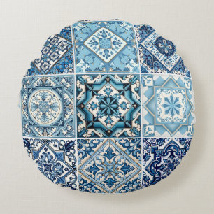 Mediterrane Tegels, Portugees, Azulejo, Majolica Rond Kussen