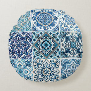 Mediterrane Tegels, Portugees, Azulejo, Majolica Rond Kussen