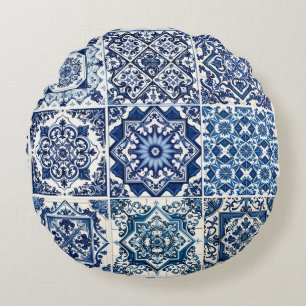 Mediterrane Tegels, Portugees, Azulejo, Majolica Rond Kussen