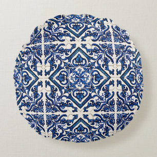Mediterrane Tegels, Portugees, Azulejo, Majolica Rond Kussen
