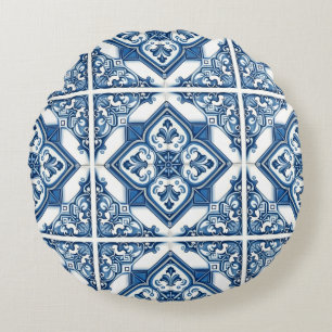 Mediterrane Tegels, Portugees, Azulejo, Majolica Rond Kussen