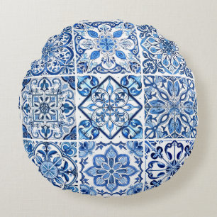Mediterrane Tegels, Portugees, Azulejo, Majolica Rond Kussen