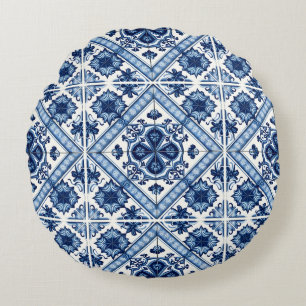 Mediterrane Tegels, Portugees, Azulejo, Majolica Rond Kussen