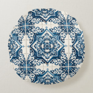 Mediterrane Tegels, Portugees, Azulejo, Majolica Rond Kussen