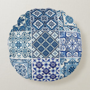 Mediterrane Tegels, Portugees, Azulejo, Majolica Rond Kussen