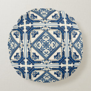 Mediterrane Tegels, Portugees, Azulejo, Majolica Rond Kussen