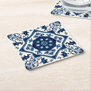 Mediterrane Tegels, Portugees, Azulejo, Majolica Vierkante Kartonnen Onderzetter