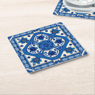 Mediterrane Tegels, Portugees, Azulejo, Majolica Vierkante Kartonnen Onderzetter