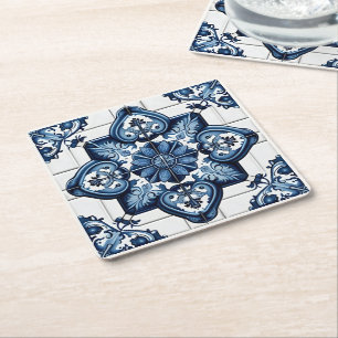 Mediterrane Tegels, Portugees, Azulejo, Majolica Vierkante Kartonnen Onderzetter