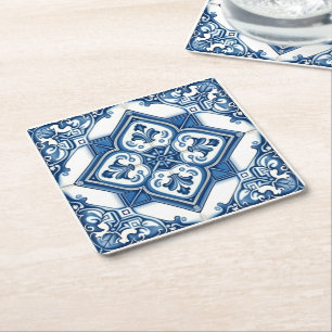 Mediterrane Tegels, Portugees, Azulejo, Majolica Vierkante Kartonnen Onderzetter