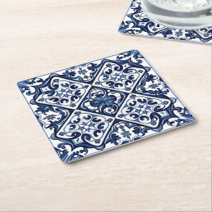 Mediterrane Tegels, Portugees, Azulejo, Majolica Vierkante Kartonnen Onderzetter