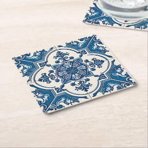 Mediterrane Tegels, Portugees, Azulejo, Majolica Vierkante Kartonnen Onderzetter
