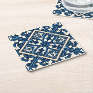 Mediterrane Tegels, Portugees, Azulejo, Majolica Vierkante Kartonnen Onderzetter