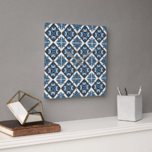 Mediterrane Tegels, Portugees, Azulejo, Majolica Vierkante Klok
