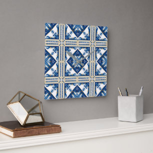 Mediterrane Tegels, Portugees, Azulejo, Majolica Vierkante Klok