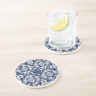 Mediterrane Tegels, Portugees, Azulejo, Majolica Zandsteen Onderzetter