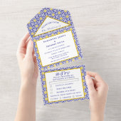 Mediterrane Tegels Portugees Rustiek Bruiloft All In One Uitnodiging (Afscheurbaar)