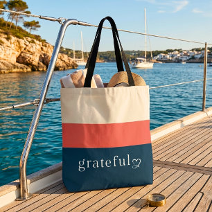 Mediterrane Tote met gestreepte marine-koraalrood  Draagtas