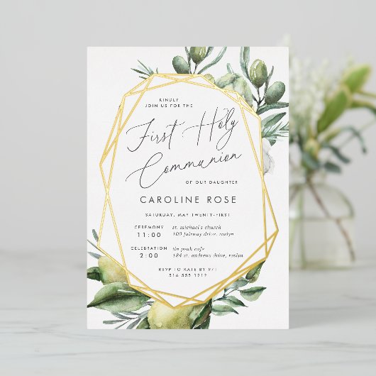 Mediterrane tuin, eerste Heilige Communie Folie Uitnodiging (Staand Voorkant)