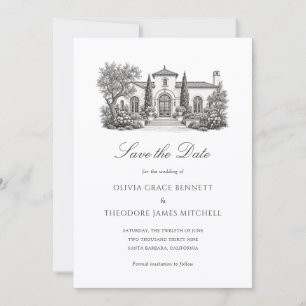 Mediterrane villa illustratie Elegante trouwdag Save The Date