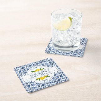 Mediterrane Vrijgezellenfeest Lemon Blue Tegel Vierkante Kartonnen Onderzetter