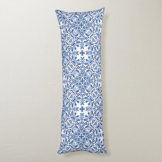 Mediterrane Waterverf Tegel Body Kussen (Achterkant (Verticaal))