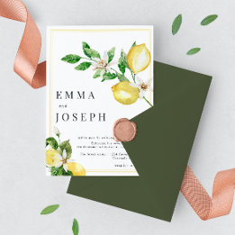 Mediterrane zomer citroen felgele bruiloft kaart