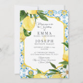 Mediterrane zomer citroenblauw bruiloft kaart (Voorkant)