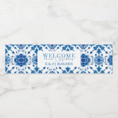 Mediterrane zomer moderne tegel bruiloft "Welkom" Waterfles Etiket (Enkel label)
