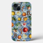 Mediterrane zomerfruit en blauwe witte mozaïek Case-Mate iPhone case (Achterkant)