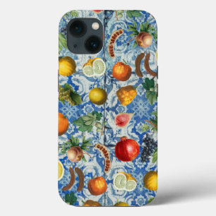Mediterrane zomerfruit en blauwe witte mozaïek iPhone 13 hoesje