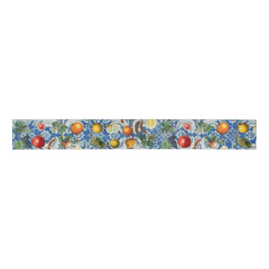 Mediterrane zomerfruit en blauwe witte mozaïek grosgrain lint (Voorkant)