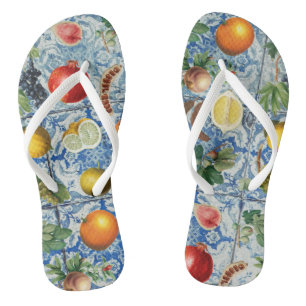 Mediterrane zomerfruit en blauwe witte mozaïek teenslippers