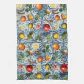 Mediterrane zomerfruit en blauwe witte mozaïek theedoek (Verticaal)