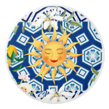 Mediterrane zon, bloemen, halve maan,