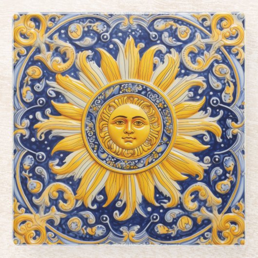 Mediterrane zon glazen onderzetter (Voorkant)