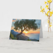 Mediterrane zonsondergang over het Zee met olijfbo Kaart (Gele Bloem)