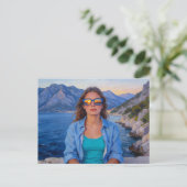 Mediterrane Zonsondergang Reflecties – Moderne Kus Briefkaart (Staand voorkant)