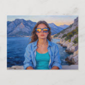Mediterrane Zonsondergang Reflecties – Moderne Kus Briefkaart (Voorkant)