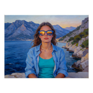 Mediterrane Zonsondergang Reflecties – Moderne Kus Perfect Poster